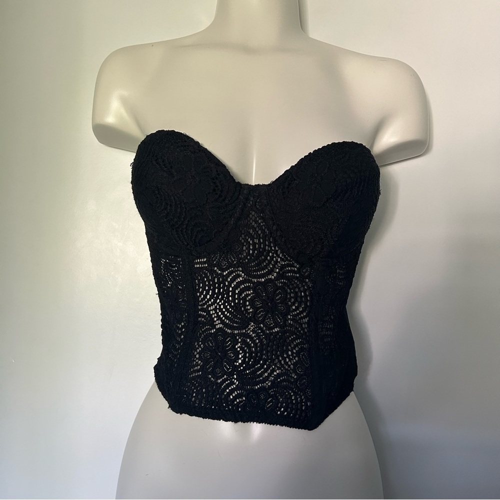 Jezebel Black Floral Crochet Detail Lightly Padded Size 36C Bustier